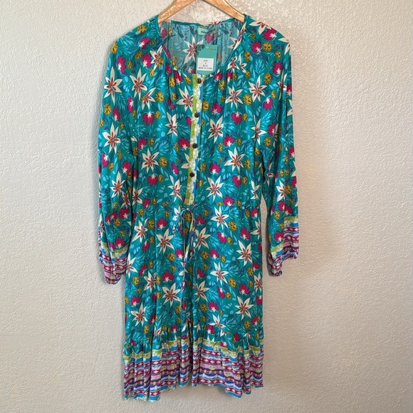 Sunshine & Rodeos Women’s S  Floral Dress Tie Waist Button up Pockets Round Neck - Picture 3 of 8